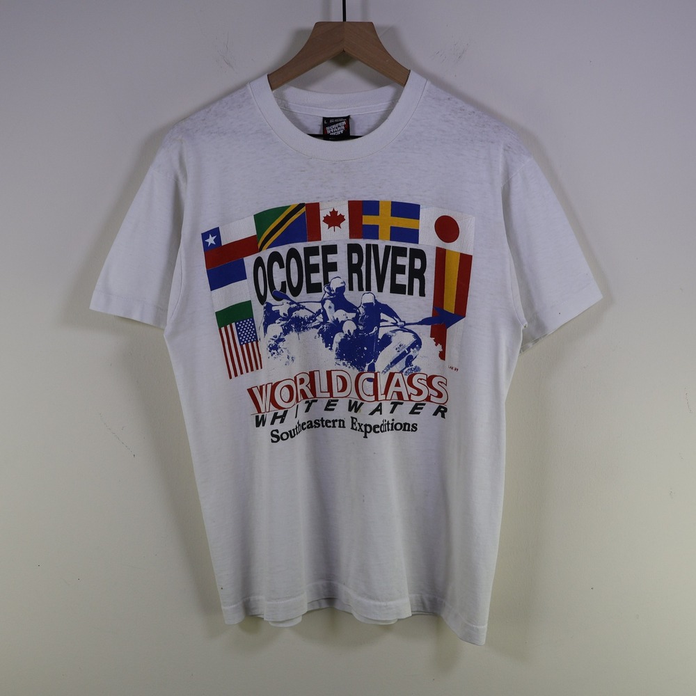 Vintage 1989 Ocoee River Whitewater T Shirt Size Large 80s Rafting White